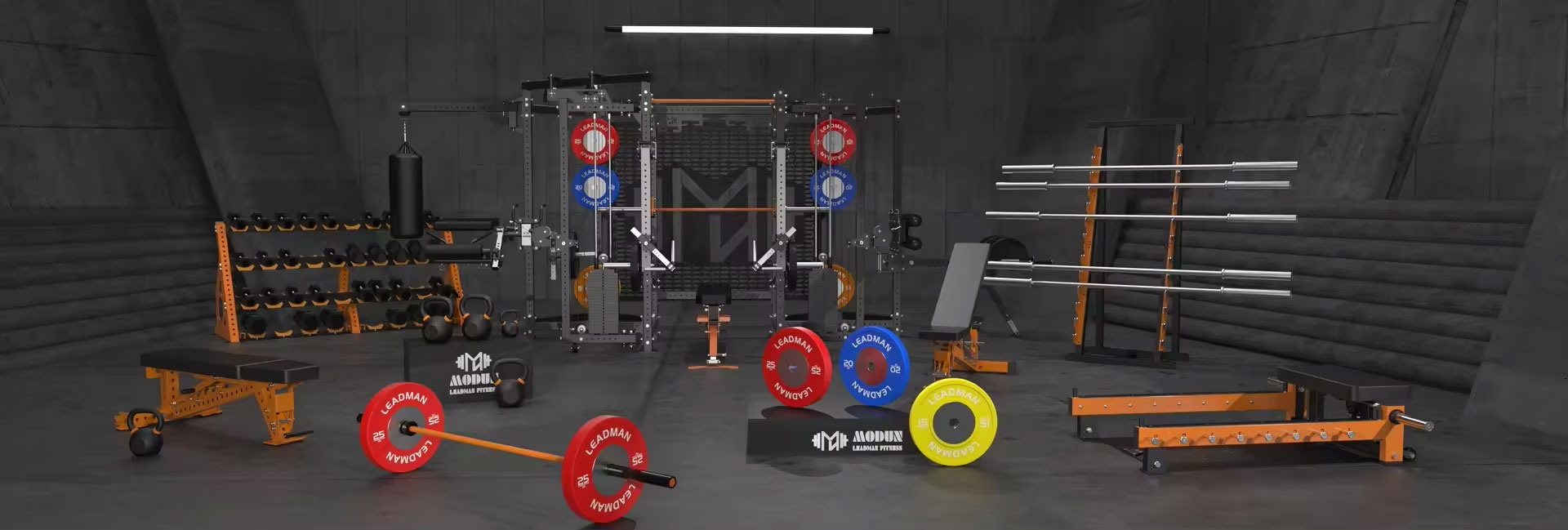 Leadman professional commercial gym space showcasing precision spatial planning and cohesive industrial design