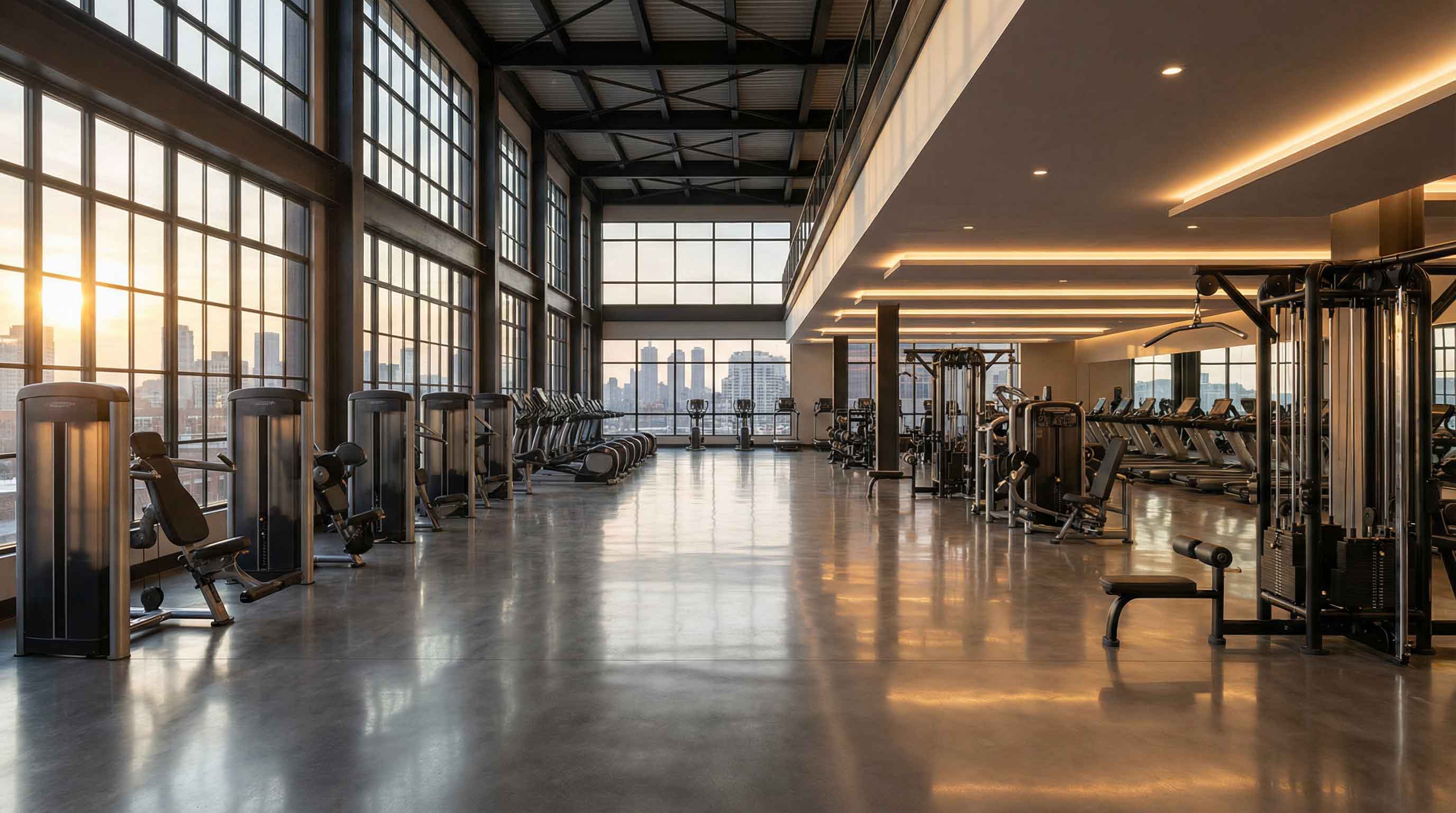 Luxury hotel gym with Leadman equipment integrated into refined interior design