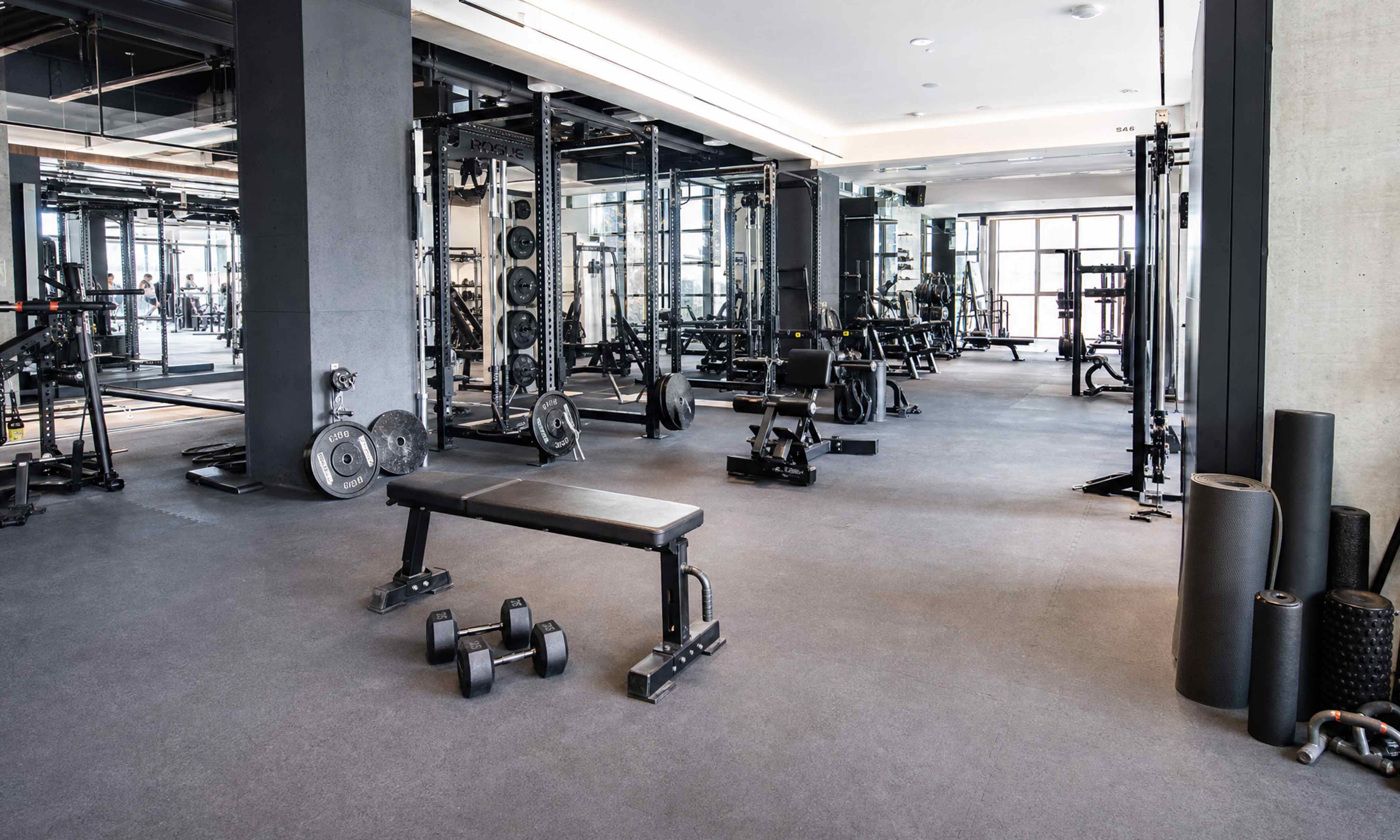 Loose plate storage clutter blocking gym floor space